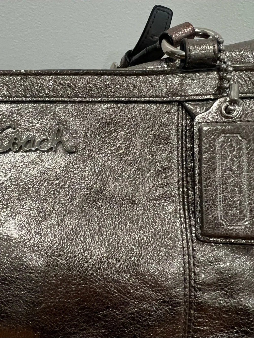 Coach Handbag H1169F17722 Metallic Silver Leather Shoulder Bag Purse
